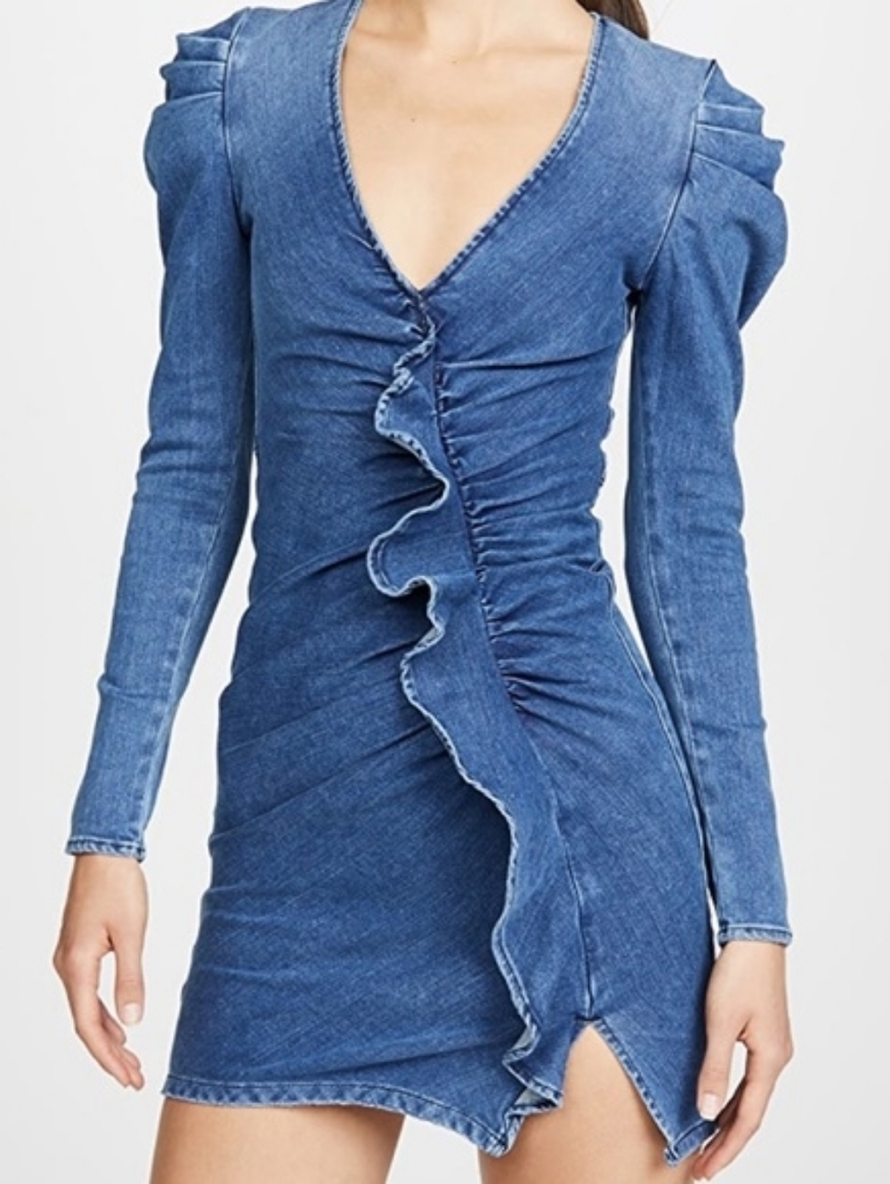 Jonathan Simkhai Classic Denim Blue Mini Bodycon Ruffle Dress Size 0 Festival